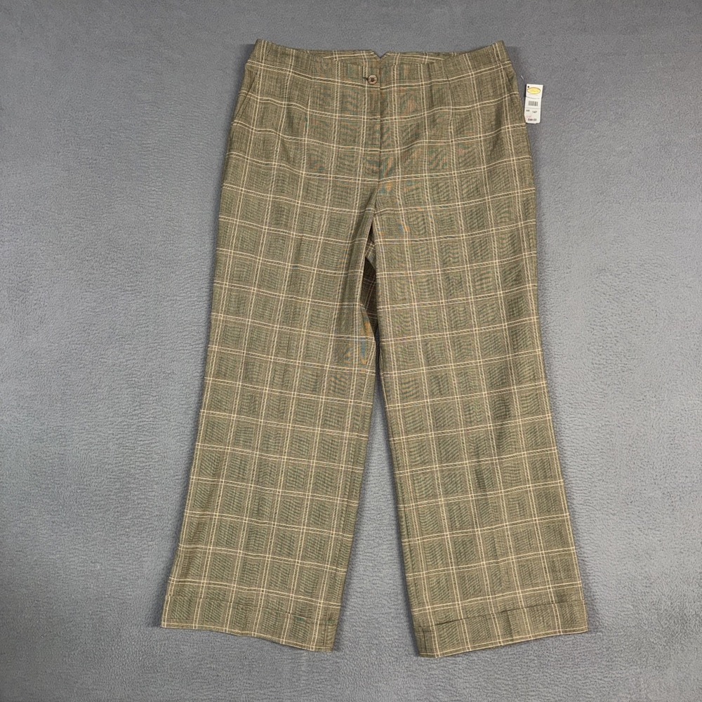 Talbots Pants Womens 14P Brown Check Wide Leg Cuffed Flat Front Polyester NWT